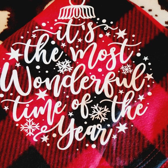 The Most Wonderful Time Of The Year Christmas Buffalo Plaid Throw Blanket - Picture 2 of 4
